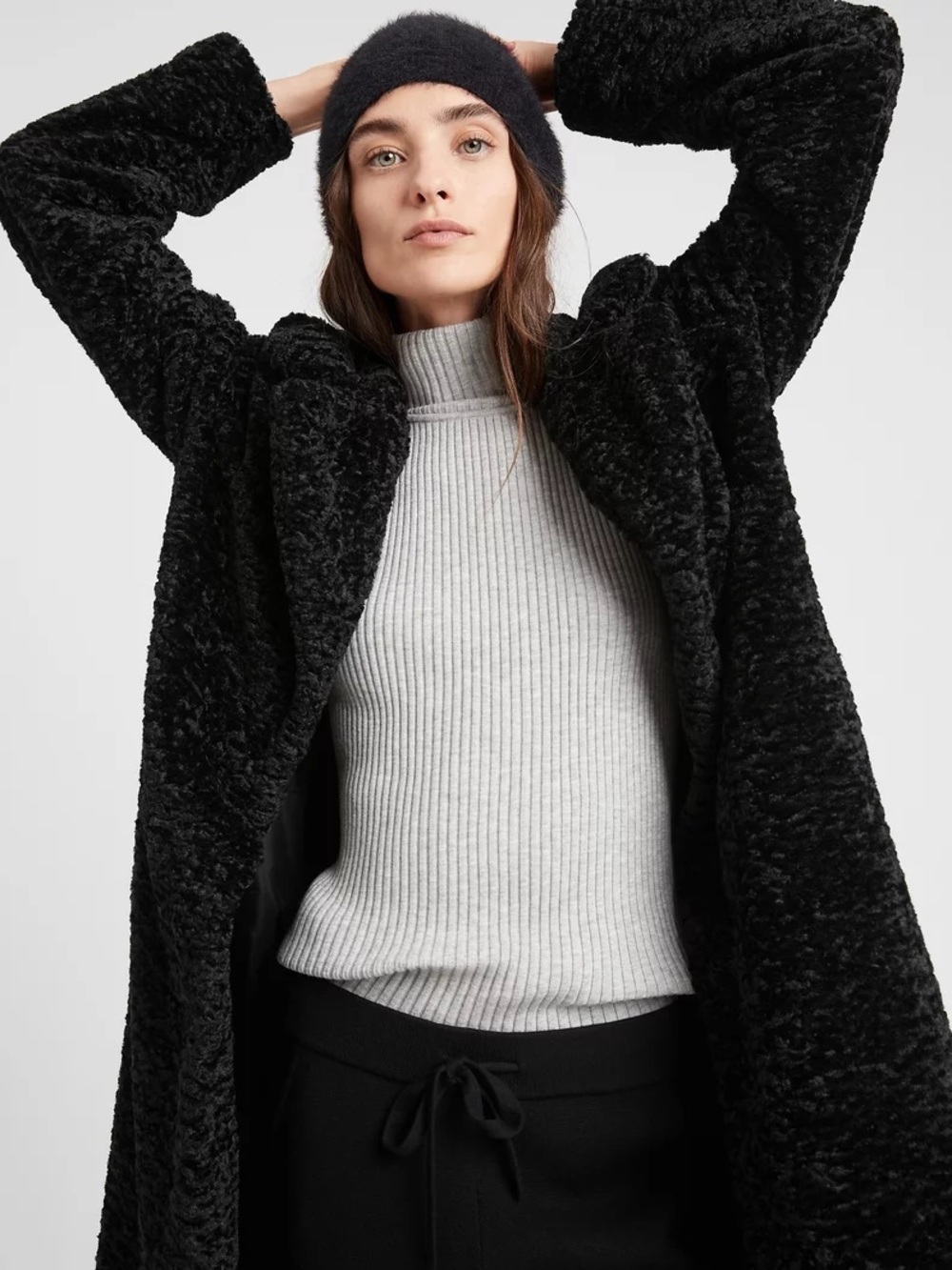 Banana Republic Sherpa Car Coat Faux Shearred Black S